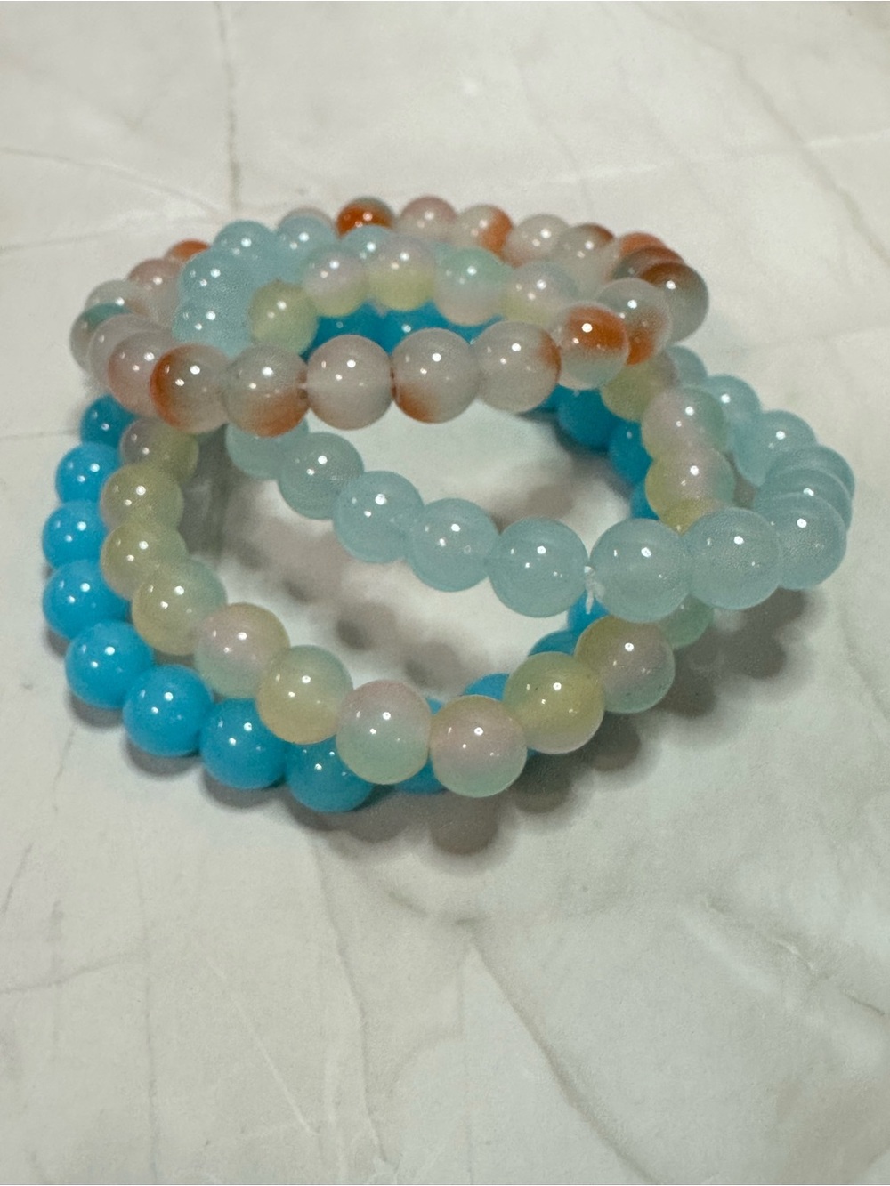 Breathable Multi-Color Beaded Stretch Bracelet Set - Blue & Pastel